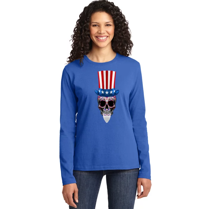 4th Of July Red White And Blue Sugar Skull Great Gift Ladies Long Sleeve Shirt