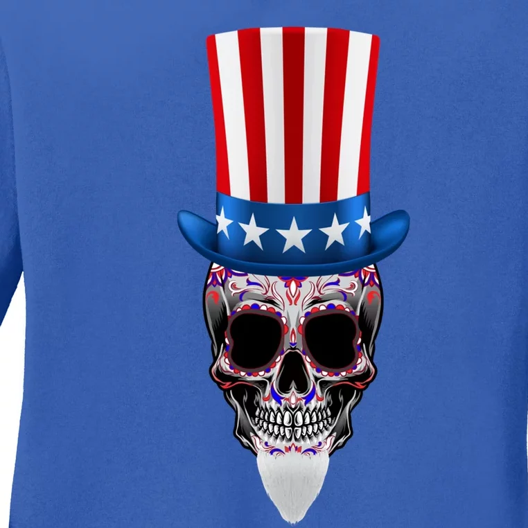 4th Of July Red White And Blue Sugar Skull Great Gift Ladies Long Sleeve Shirt