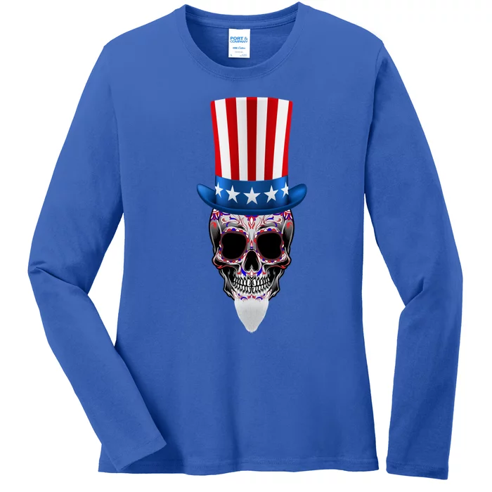 4th Of July Red White And Blue Sugar Skull Great Gift Ladies Long Sleeve Shirt