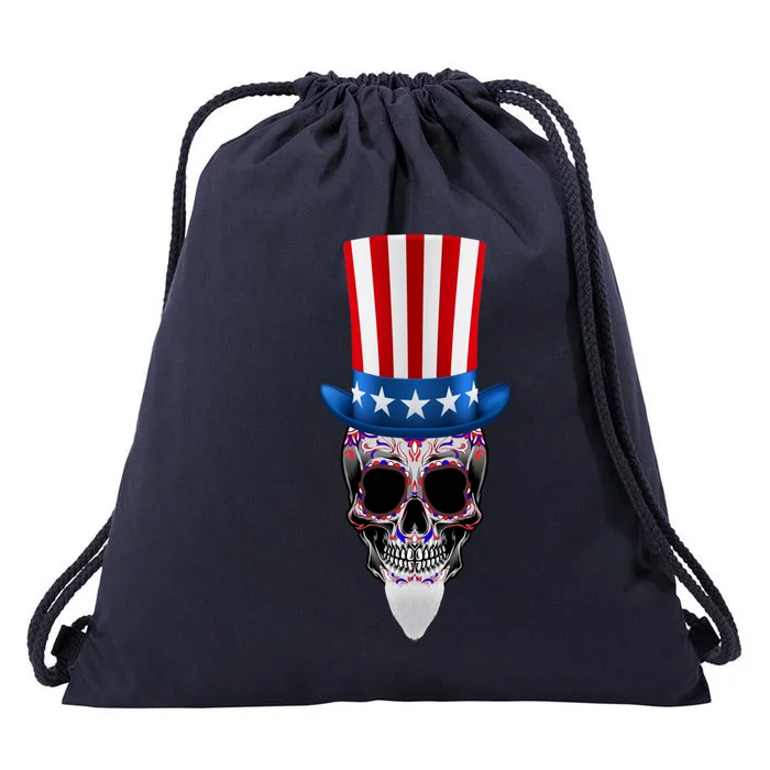 4th Of July Red White And Blue Sugar Skull Great Gift Drawstring Bag