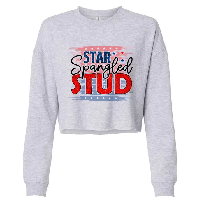 4th Of July Clothes And Accessories Star Spangled Stud Gift Cropped Pullover Crew