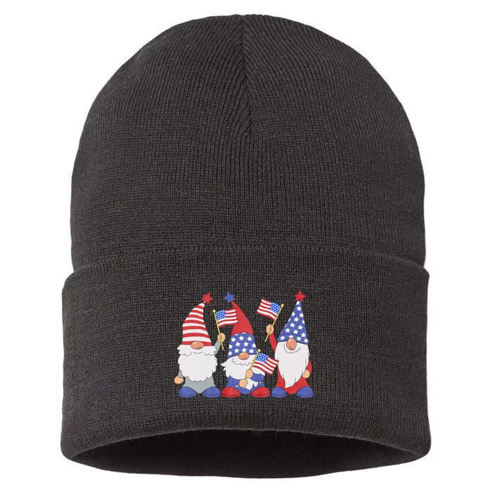 4th Of July 2024 Patriotic Gnomes Funny American Usa Sustainable Knit Beanie