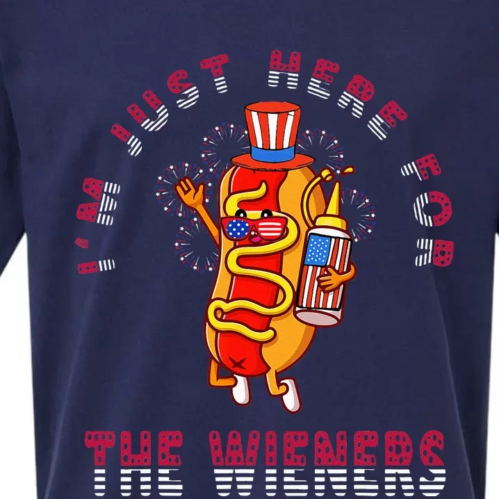 4th Of July Im Just Here For The Wieners Hot Dogs Funny Sueded Cloud Jersey T-Shirt