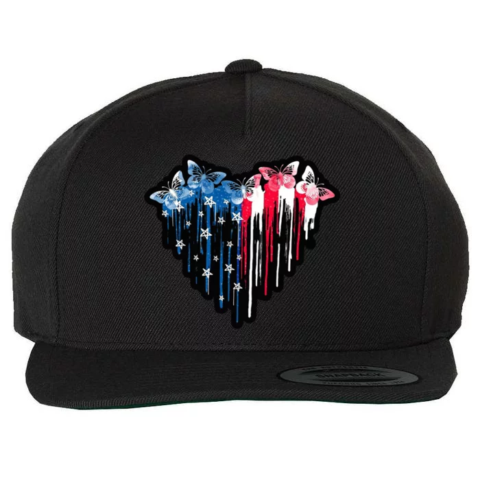 4th Of July Patrioric Butterflies Usa Flag Stars Design Gift Wool Snapback Cap