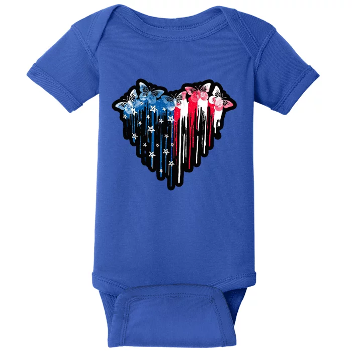 4th Of July Patrioric Butterflies Usa Flag Stars Design Gift Baby Bodysuit