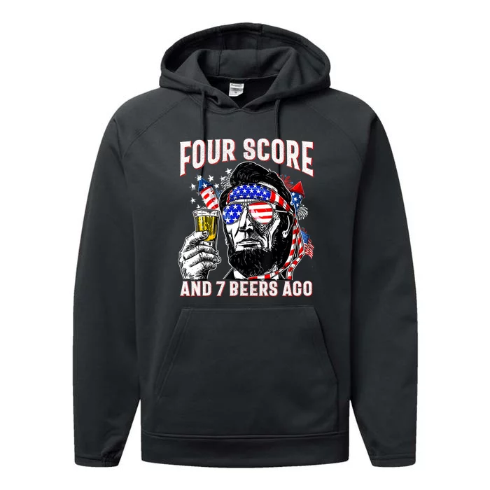 4th Of July Drinking Beer Patriot Four Score And 7 Beers Ago Performance Fleece Hoodie