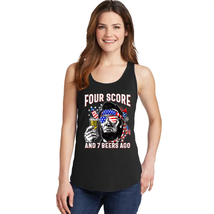 4th Of July Drinking Beer Patriot Four Score And 7 Beers Ago Ladies Essential Tank