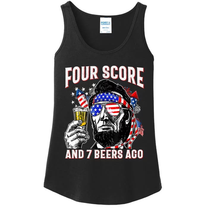 4th Of July Drinking Beer Patriot Four Score And 7 Beers Ago Ladies Essential Tank