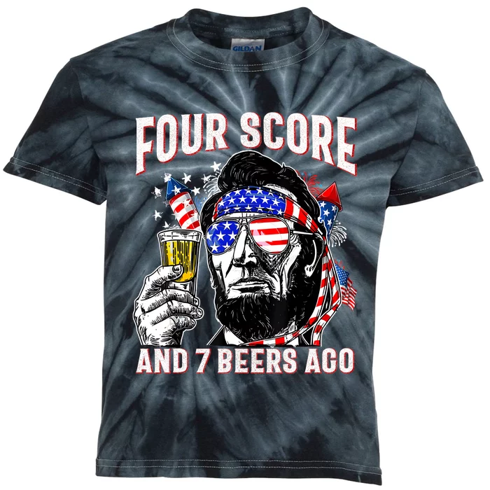 4th Of July Drinking Beer Patriot Four Score And 7 Beers Ago Kids Tie-Dye T-Shirt