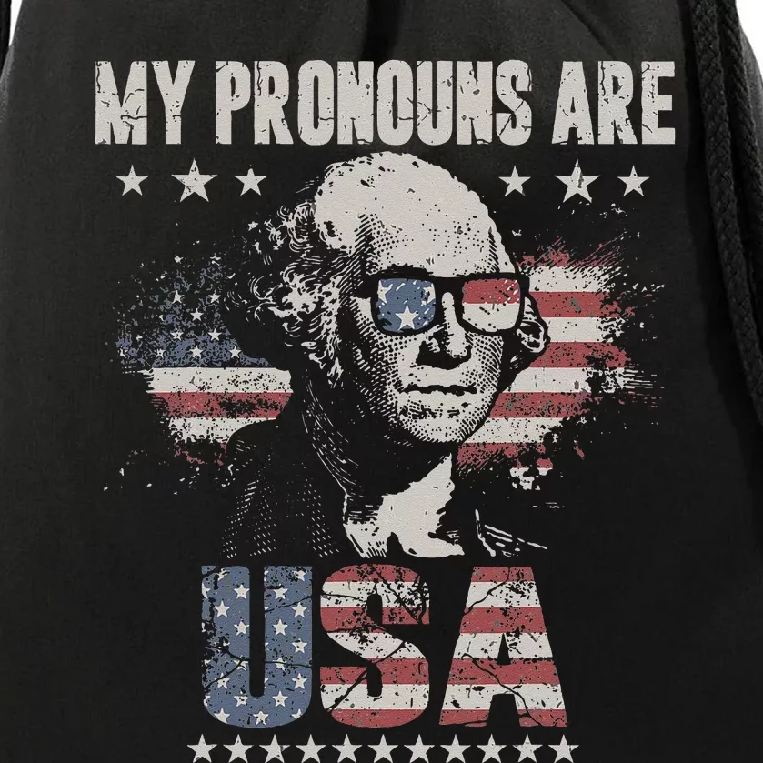 4th Of July My Pronouns Are USA Flag For Men Women & Kids Drawstring Bag