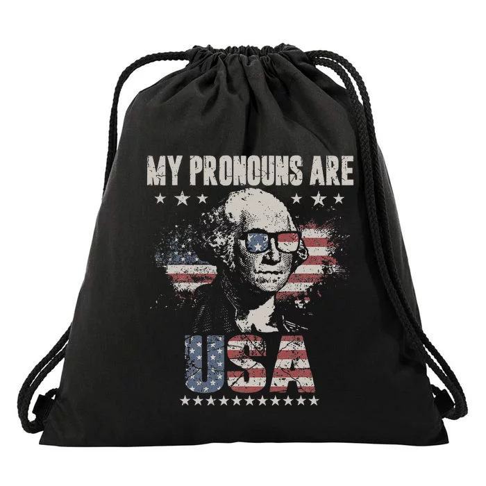 4th Of July My Pronouns Are USA Flag For Men Women & Kids Drawstring Bag