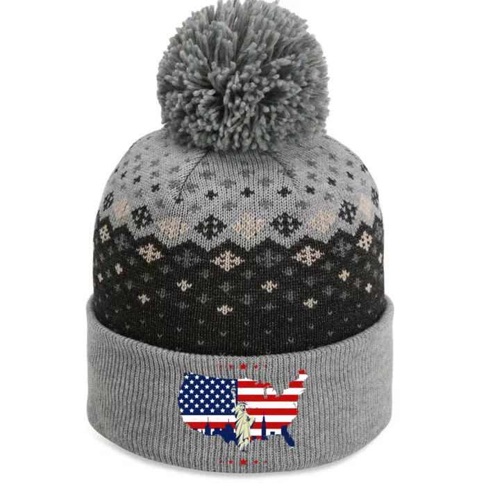 4th Of July American Flag Statue Of Liberty The Baniff Cuffed Pom Beanie