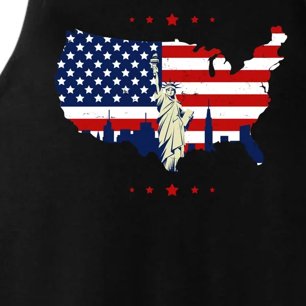 4th Of July American Flag Statue Of Liberty Ladies Tri-Blend Wicking Tank