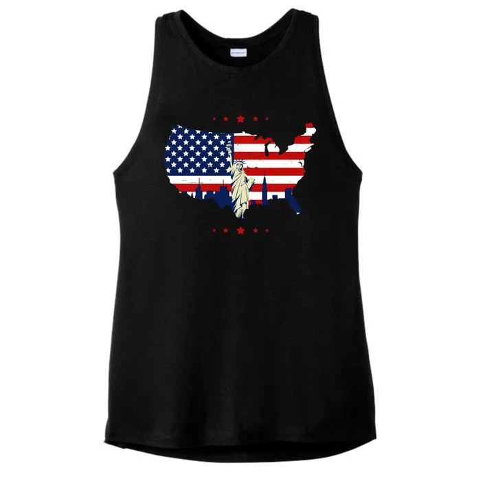 4th Of July American Flag Statue Of Liberty Ladies Tri-Blend Wicking Tank