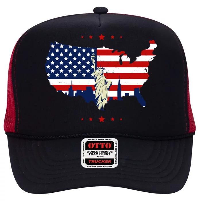 4th Of July American Flag Statue Of Liberty High Crown Mesh Trucker Hat