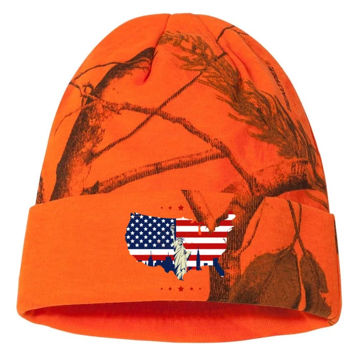 4th Of July American Flag Statue Of Liberty Kati - 12in Camo Beanie