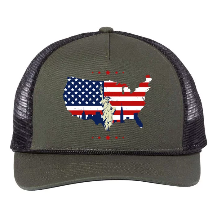 4th Of July American Flag Statue Of Liberty Retro Rope Trucker Hat Cap