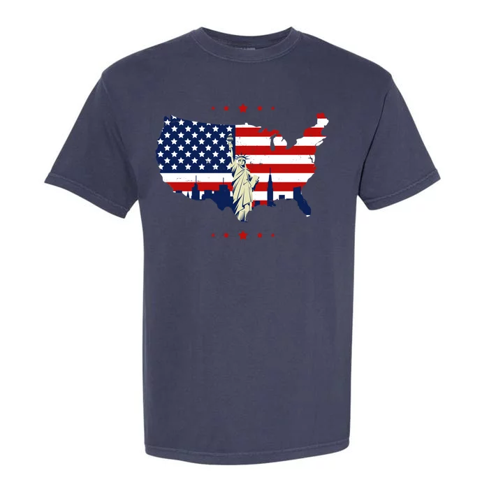 4th Of July American Flag Statue Of Liberty Garment-Dyed Heavyweight T-Shirt