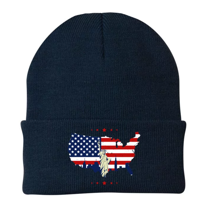 4th Of July American Flag Statue Of Liberty Knit Cap Winter Beanie