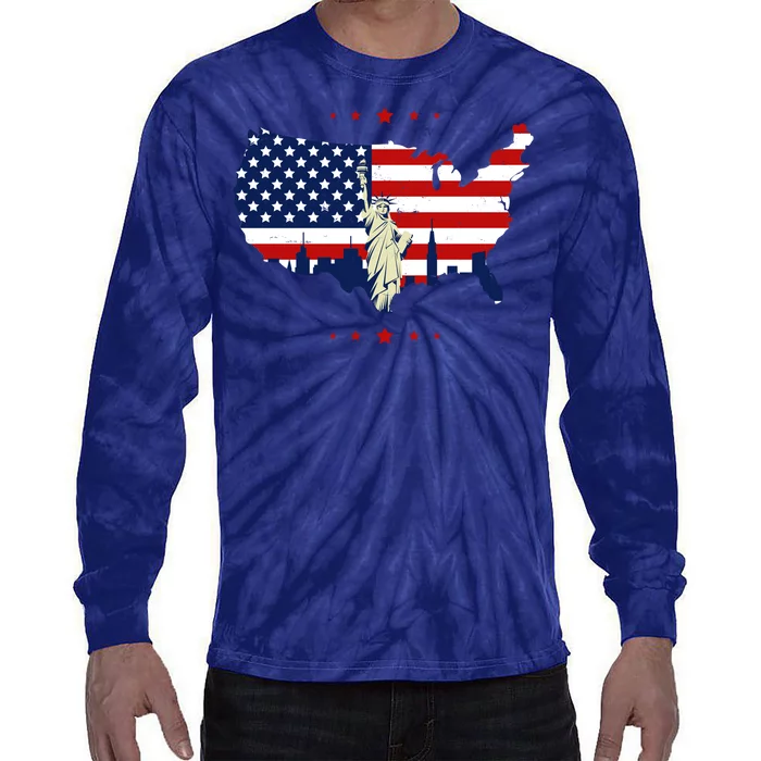 4th Of July American Flag Statue Of Liberty Tie-Dye Long Sleeve Shirt