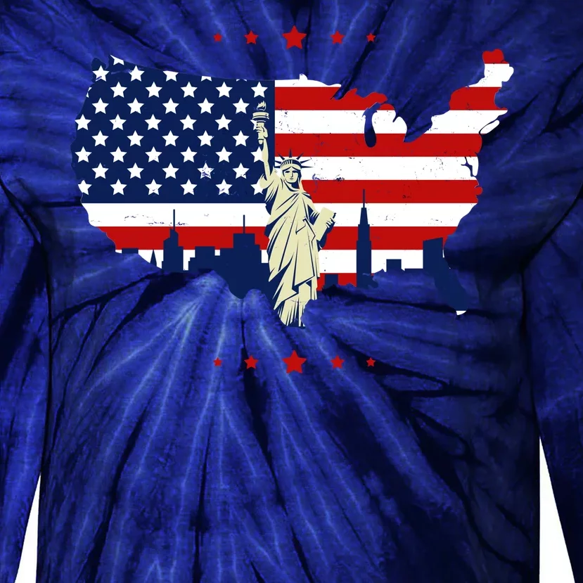 4th Of July American Flag Statue Of Liberty Tie-Dye Long Sleeve Shirt