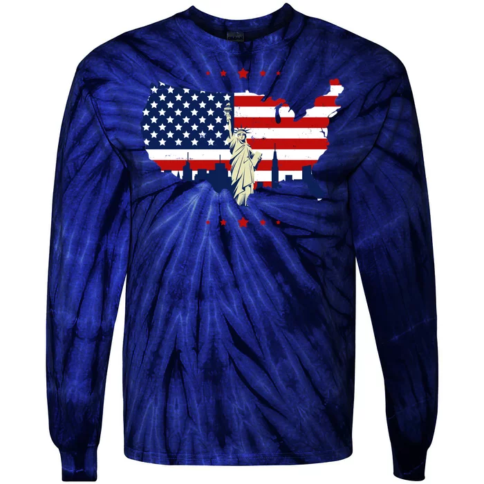 4th Of July American Flag Statue Of Liberty Tie-Dye Long Sleeve Shirt