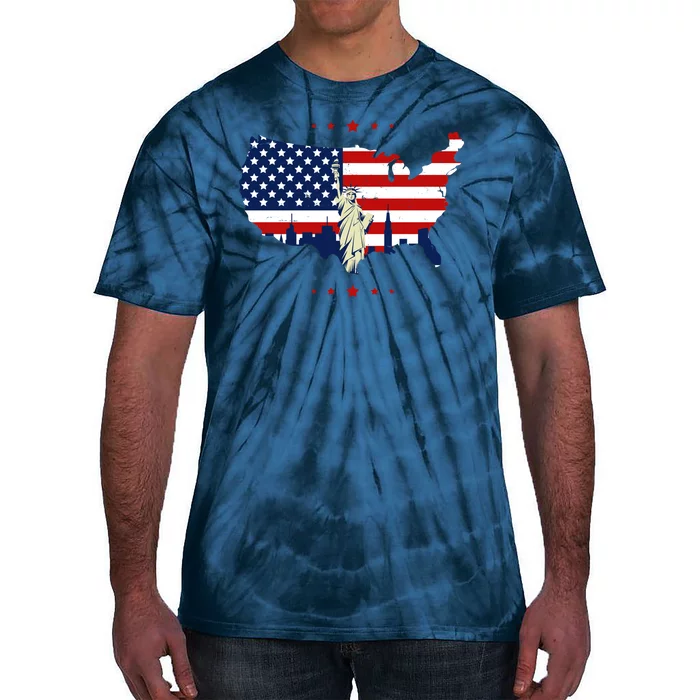 4th Of July American Flag Statue Of Liberty Tie-Dye T-Shirt