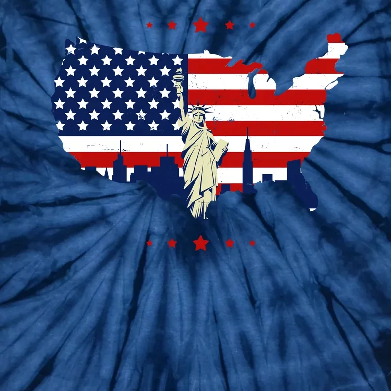 4th Of July American Flag Statue Of Liberty Tie-Dye T-Shirt