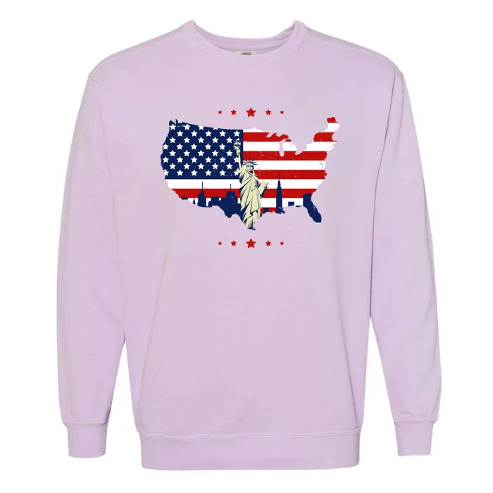 4th Of July American Flag Statue Of Liberty Garment-Dyed Sweatshirt