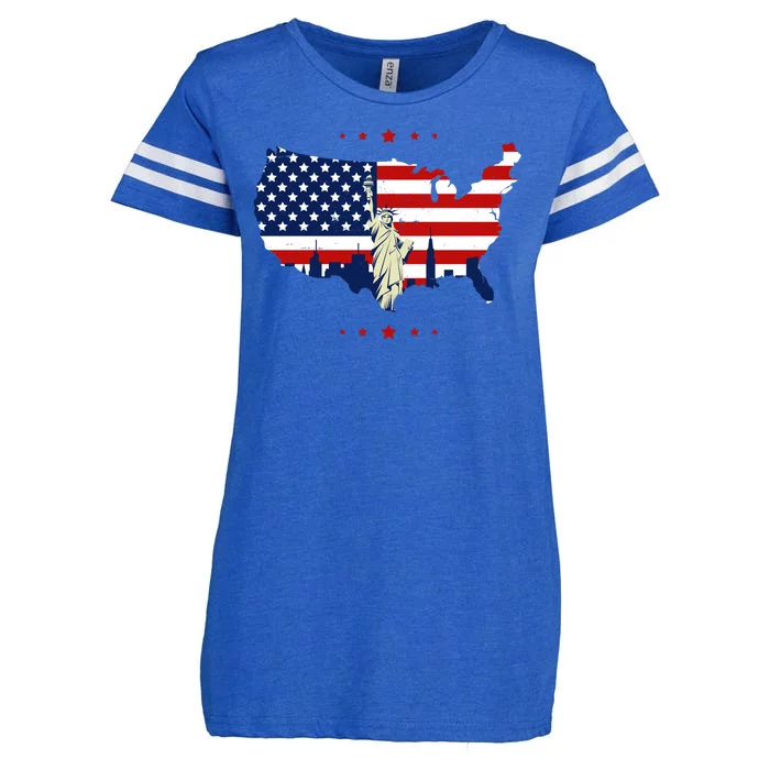 4th Of July American Flag Statue Of Liberty Enza Ladies Jersey Football T-Shirt