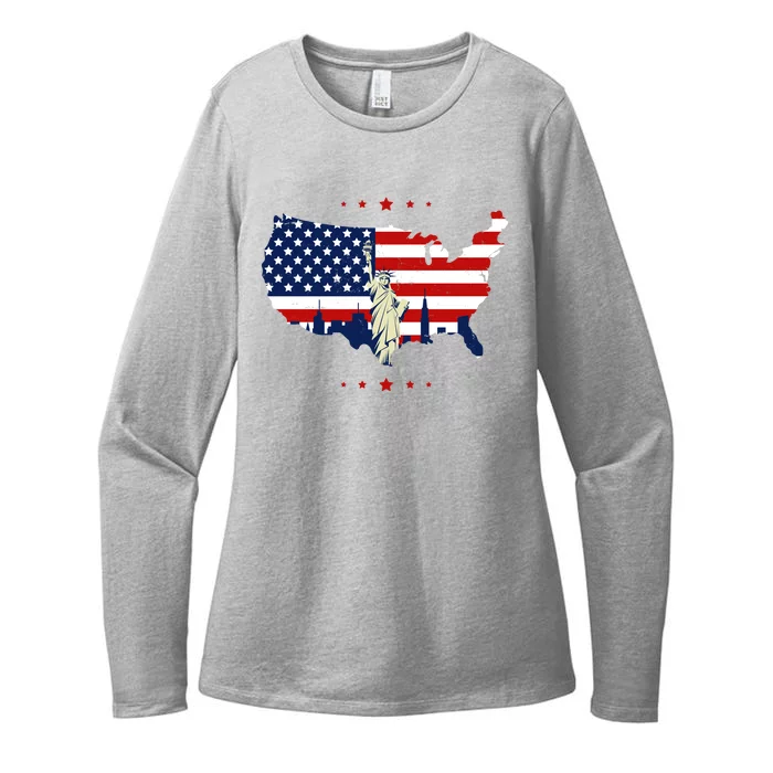 4th Of July American Flag Statue Of Liberty Womens CVC Long Sleeve Shirt