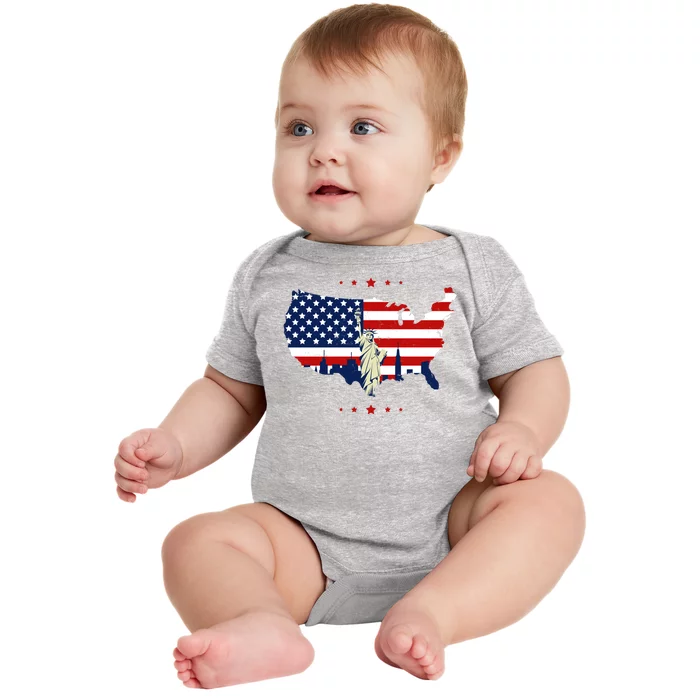 4th Of July American Flag Statue Of Liberty Baby Bodysuit