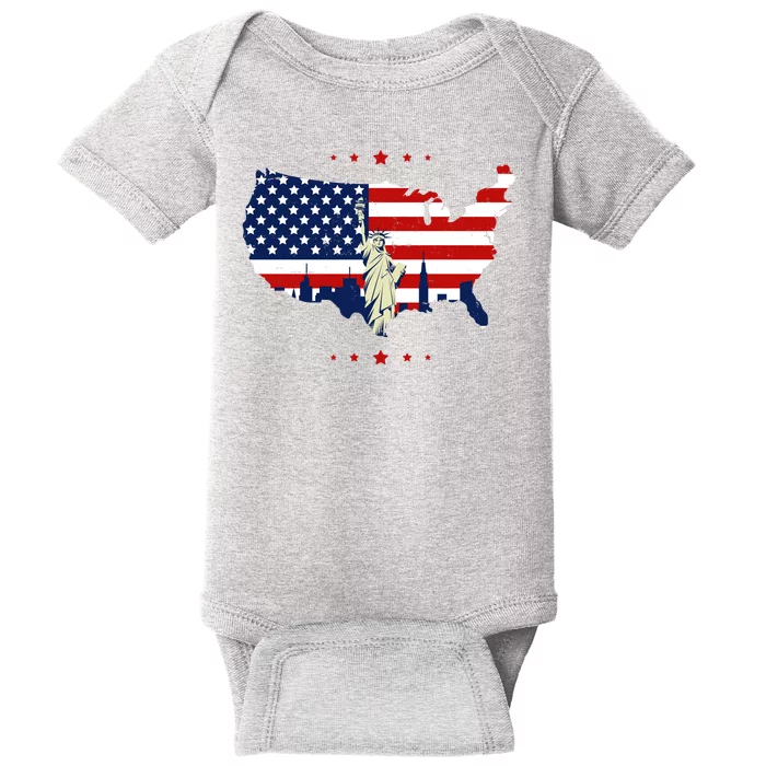 4th Of July American Flag Statue Of Liberty Baby Bodysuit