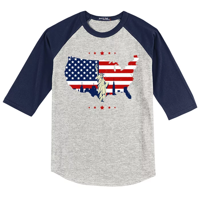 4th Of July American Flag Statue Of Liberty Kids Colorblock Raglan Jersey