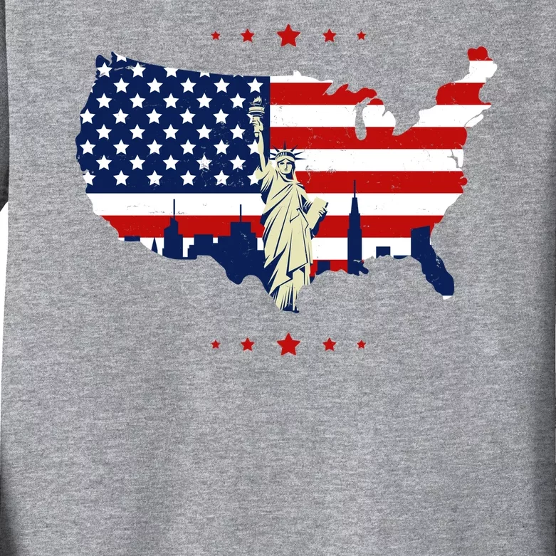 4th Of July American Flag Statue Of Liberty Kids Long Sleeve Shirt