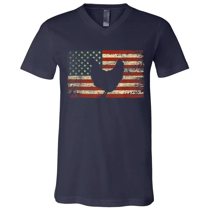 4th of July Chicken Patriotic American Flag Wo Girl V-Neck T-Shirt