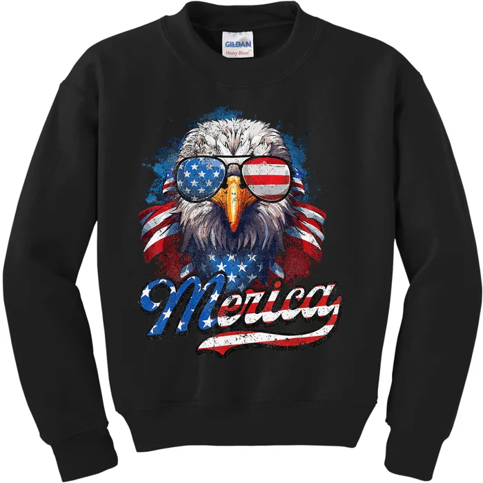 4th of July Merica Eagle USA Flag American Independence Day Kids Sweatshirt