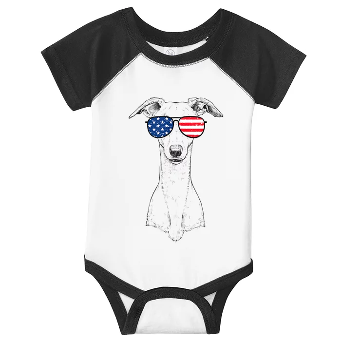 4th Of July Whippet Dog Patriotic USA Sunglasses American Infant Baby Jersey Bodysuit