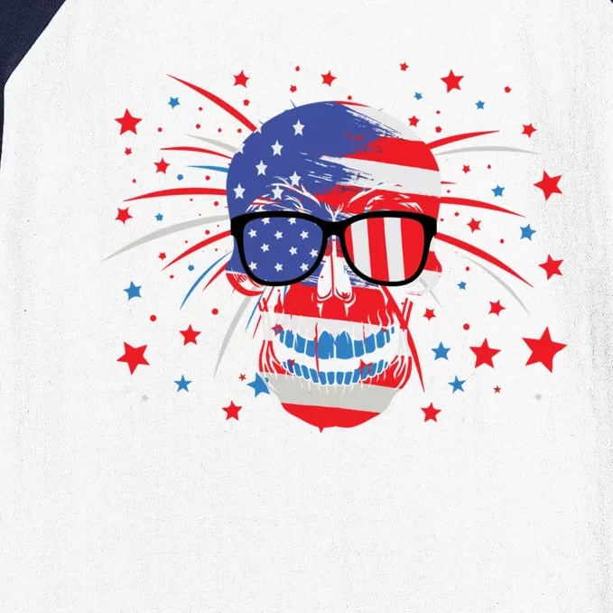 4th Of July Skull American Flag Gift Baseball Sleeve Shirt