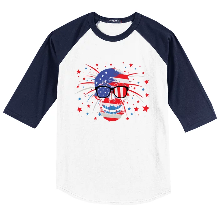 4th Of July Skull American Flag Gift Baseball Sleeve Shirt