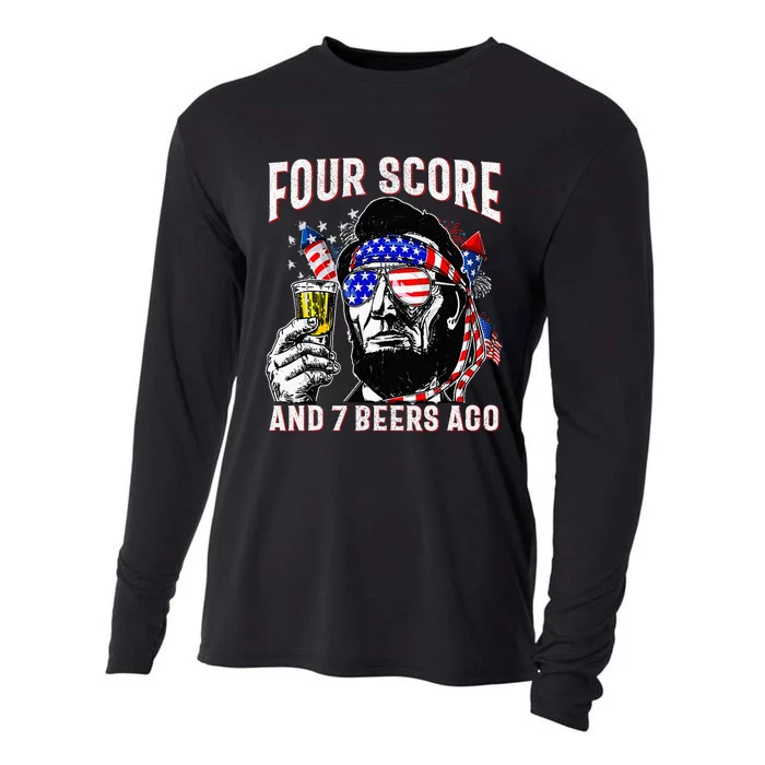 4th Of July Drinking Beer Patriot Four Score And 7 Beers Ago Cooling Performance Long Sleeve Crew