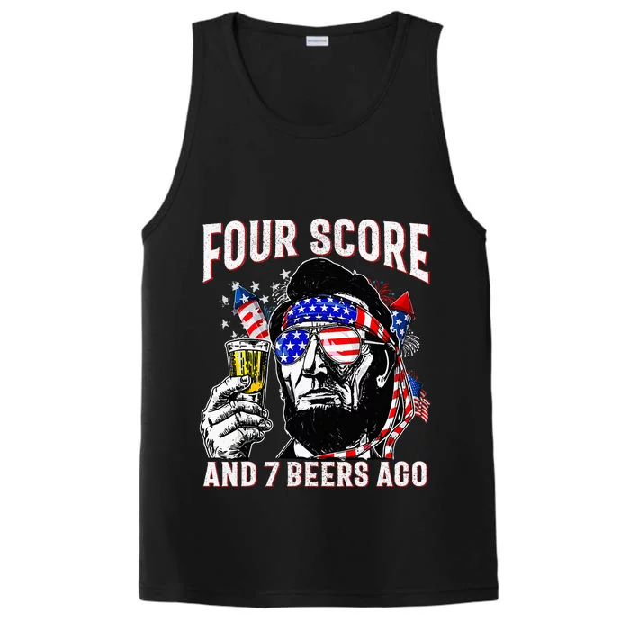 4th Of July Drinking Beer Patriot Four Score And 7 Beers Ago Performance Tank