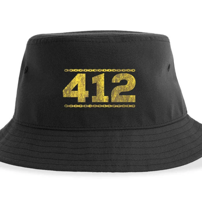 412 Pittsburgh Distressed Chain Yinzer City Retro Sustainable Bucket Hat