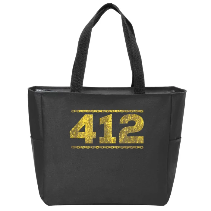 412 Pittsburgh Distressed Chain Yinzer City Retro Zip Tote Bag