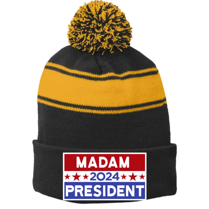 47th President Madam President Stripe Pom Pom Beanie