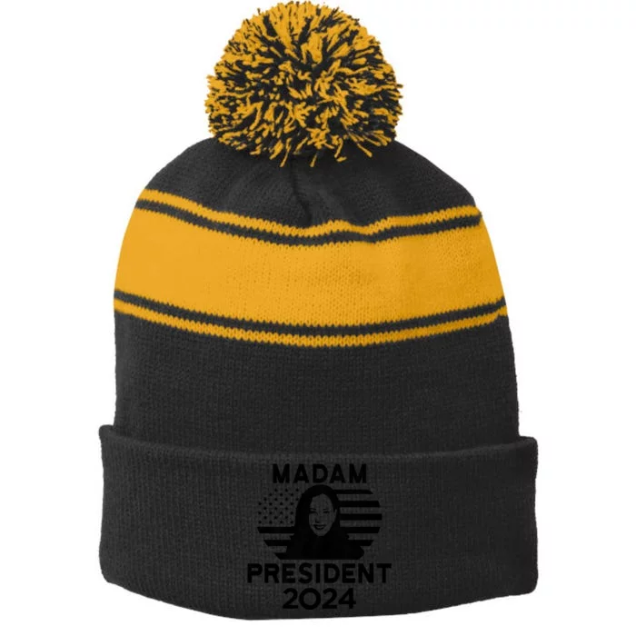 47th President Madam President Stripe Pom Pom Beanie