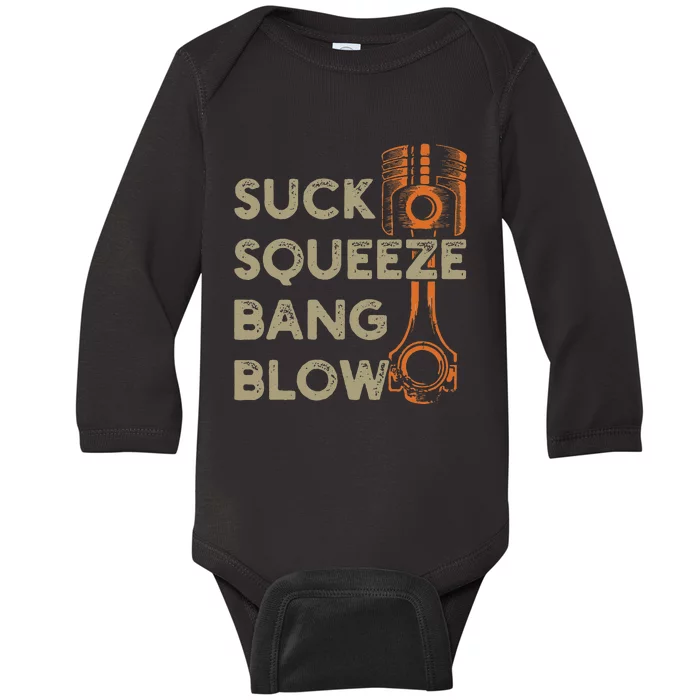 4 Stroke Cycle Suck Squeeze Bang Blow Piston Mechanic Baby Long Sleeve Bodysuit