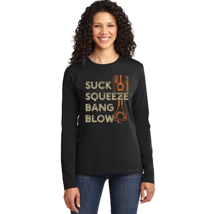 4 Stroke Cycle Suck Squeeze Bang Blow Piston Mechanic Ladies Long Sleeve Shirt