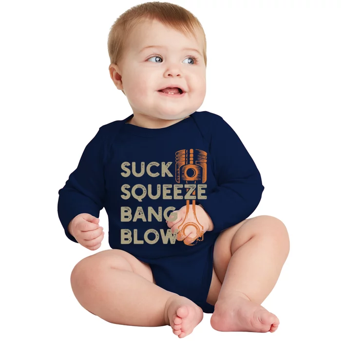 4 Stroke Cycle Suck Squeeze Bang Blow Piston Mechanic Gift Baby Long Sleeve Bodysuit