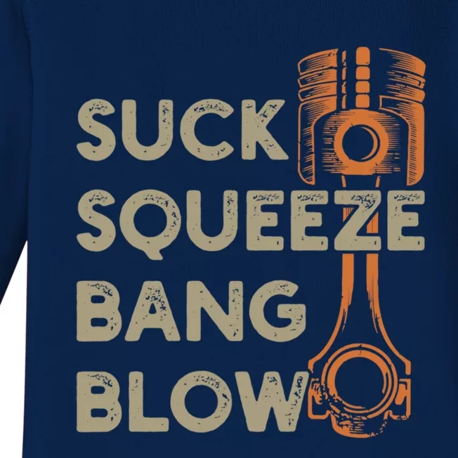 4 Stroke Cycle Suck Squeeze Bang Blow Piston Mechanic Gift Baby Long Sleeve Bodysuit